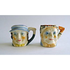 2 Occupied Japan Small Toby Mugs Colonial Man & Woman Vintage